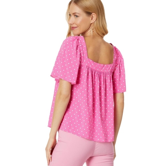 Draper James Maren Top Blouse Bubblegum Pink Polka Dot 100% Rayon Breezy Flowy - Picture 4 of 15